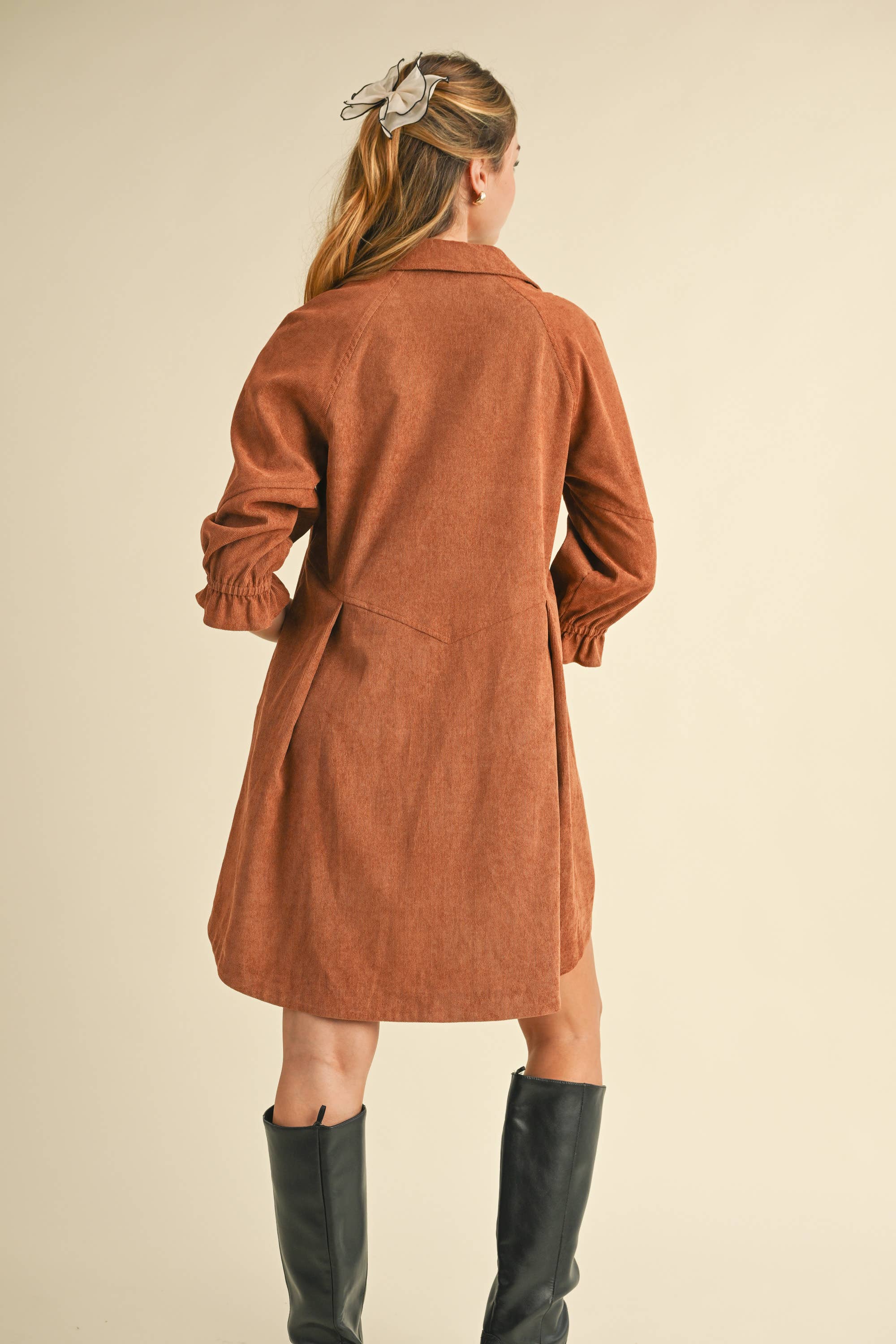 Brown Corduroy Button Down Dress