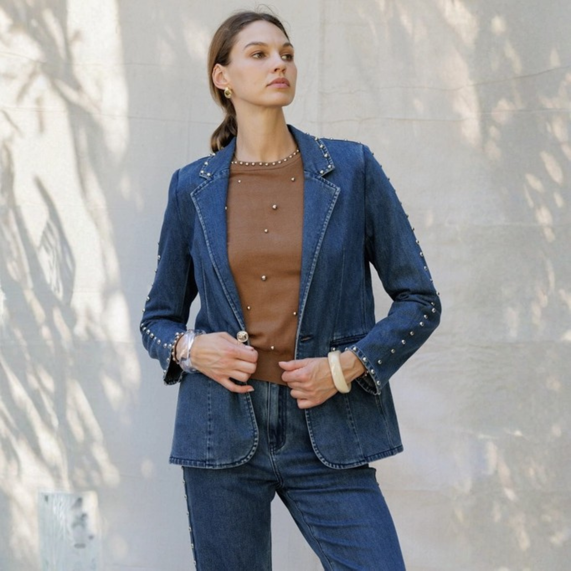 Lizzie Studded Denim Blazer