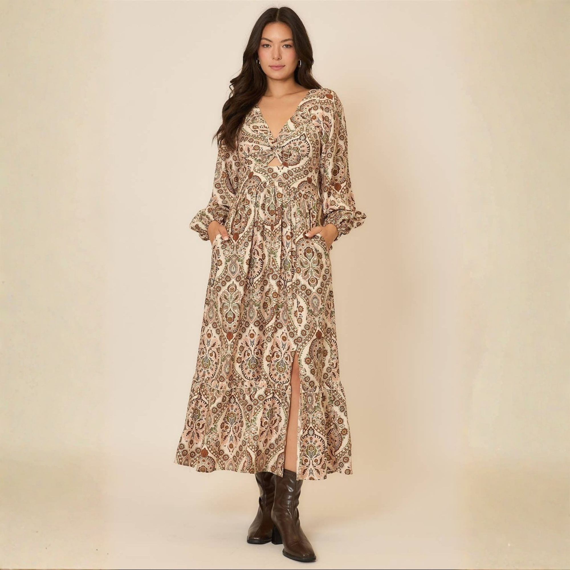 Brown Paisley Maxi Dress