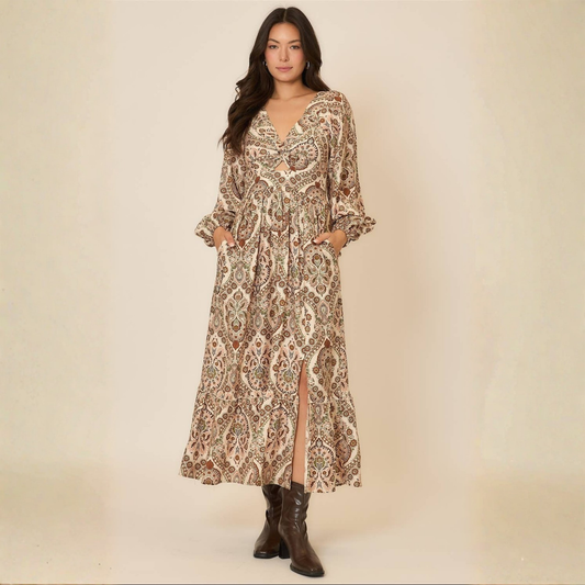 Brown Paisley Maxi Dress