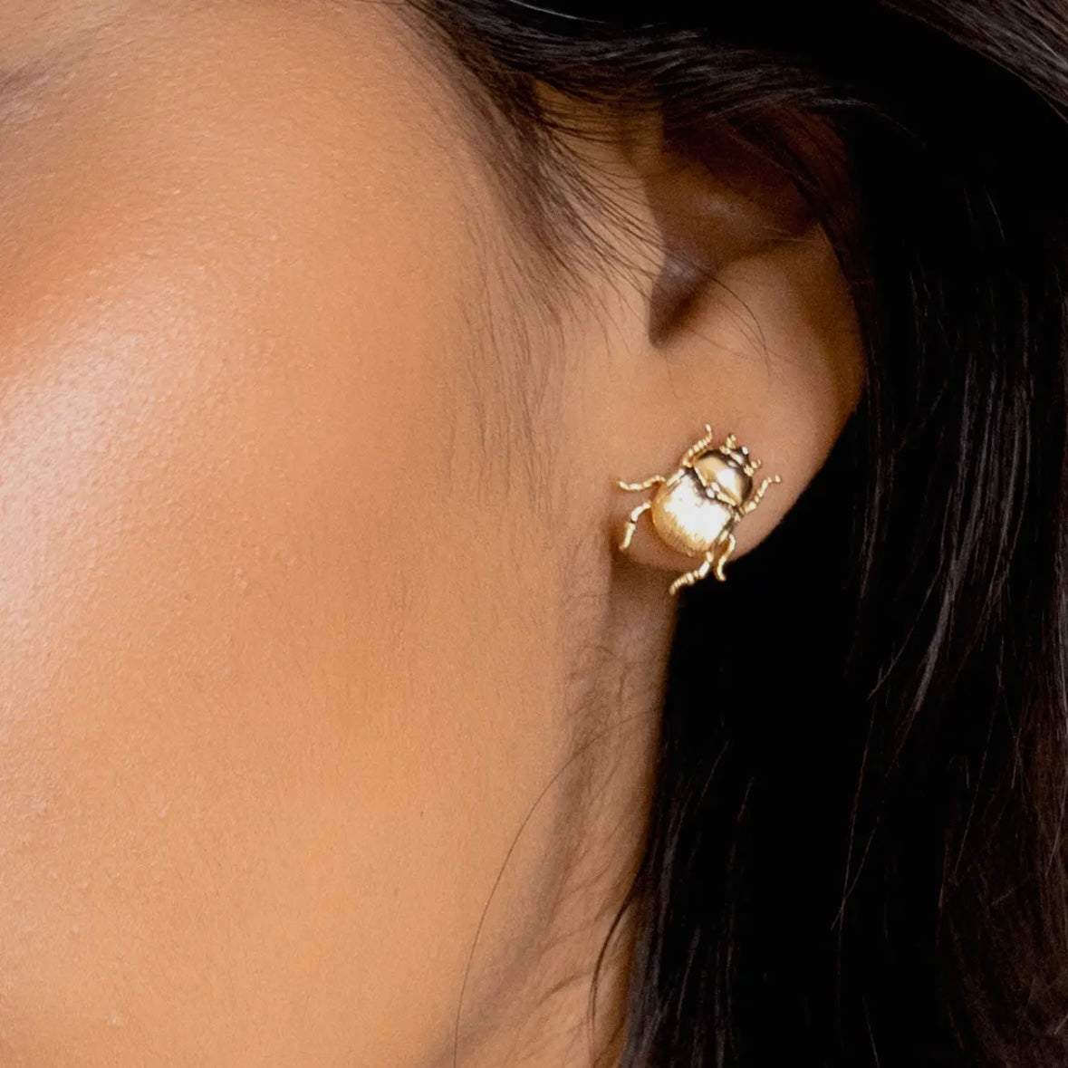 Fortune Beetle Studs - 18k Gold Plated