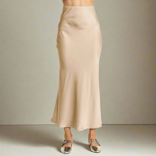 Champagne Satin  Midi Skirt