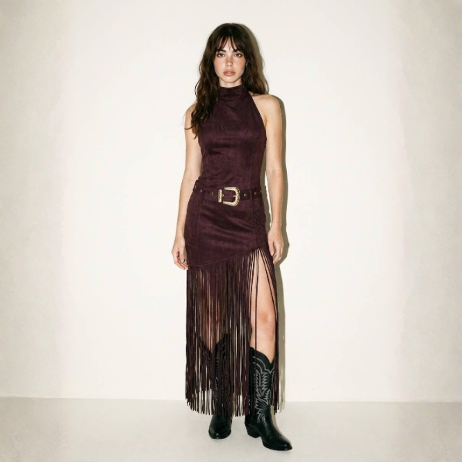 Ella Fringe Dress with Western Buckle