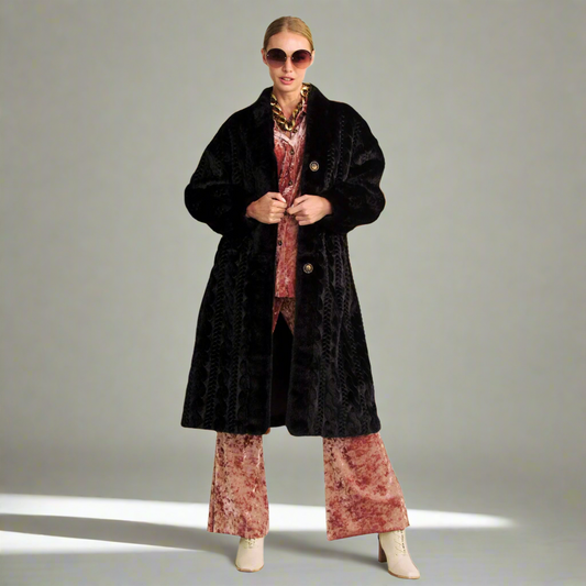 Cable Knit Faux Fur Coat