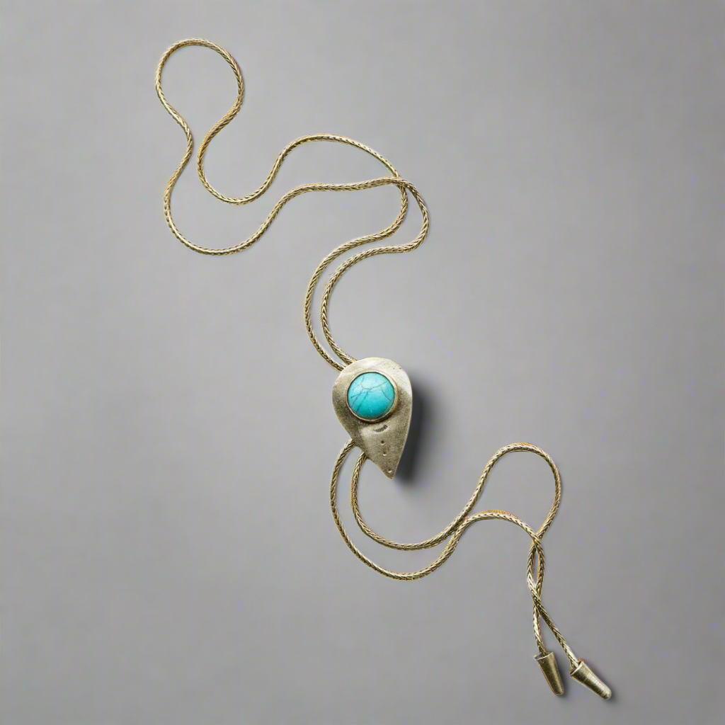 Teardrop Turquoise and Brass Bolo