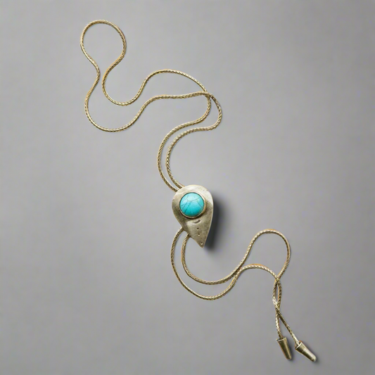 Teardrop Turquoise and Brass Bolo