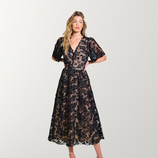 Black Floral Midi Dress