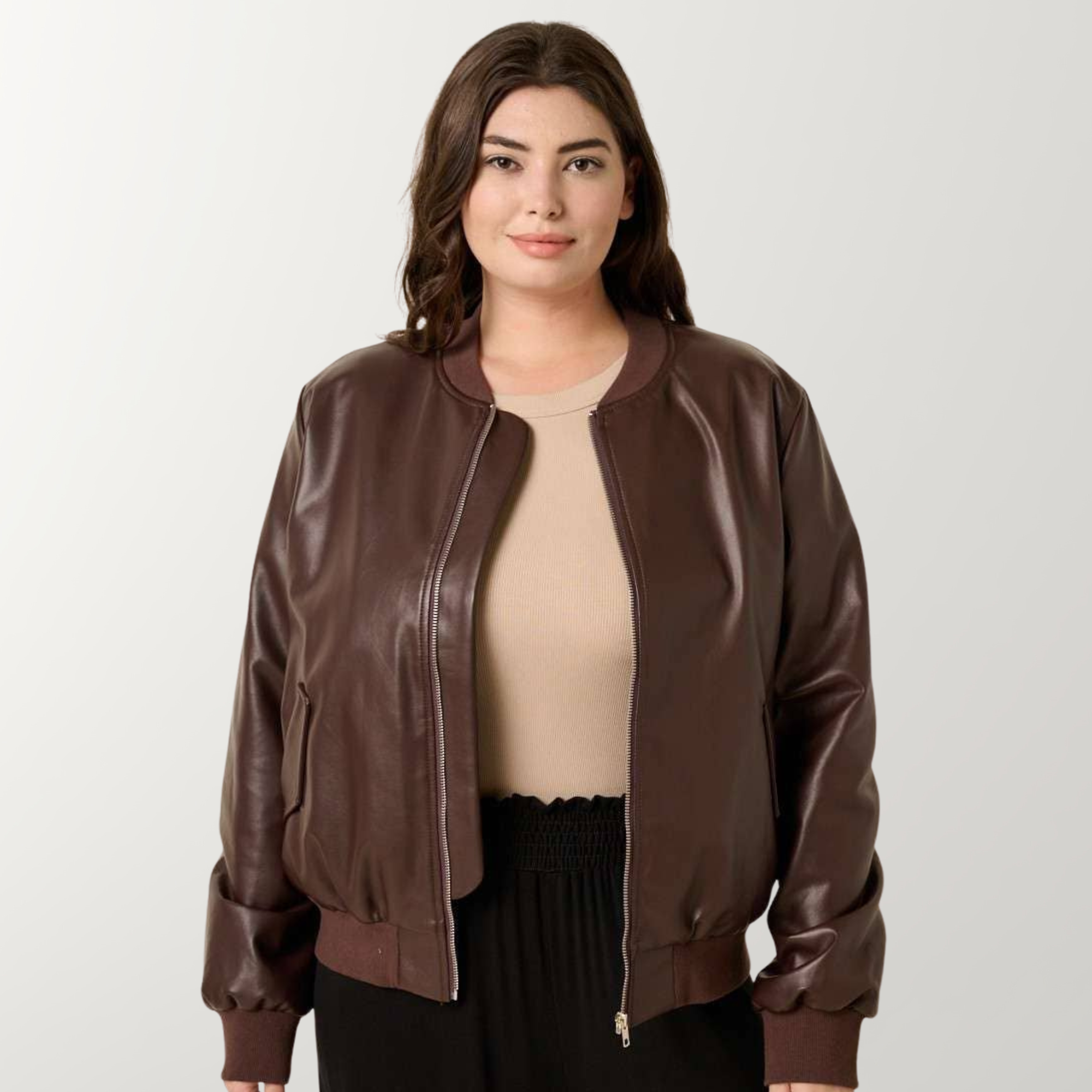 Chocolate Faux Leather Bomber Jacket