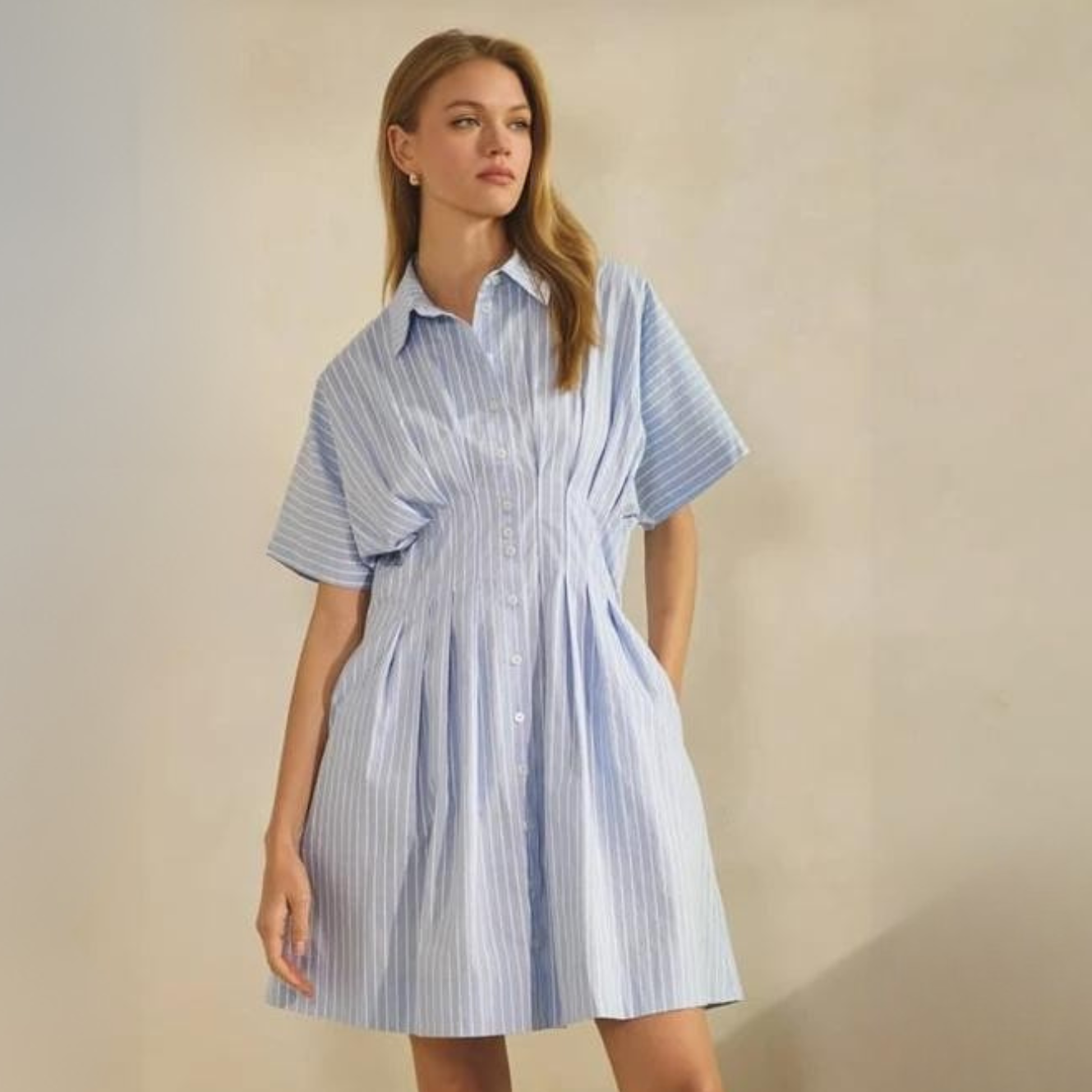 Blue Striped Shirt Dress