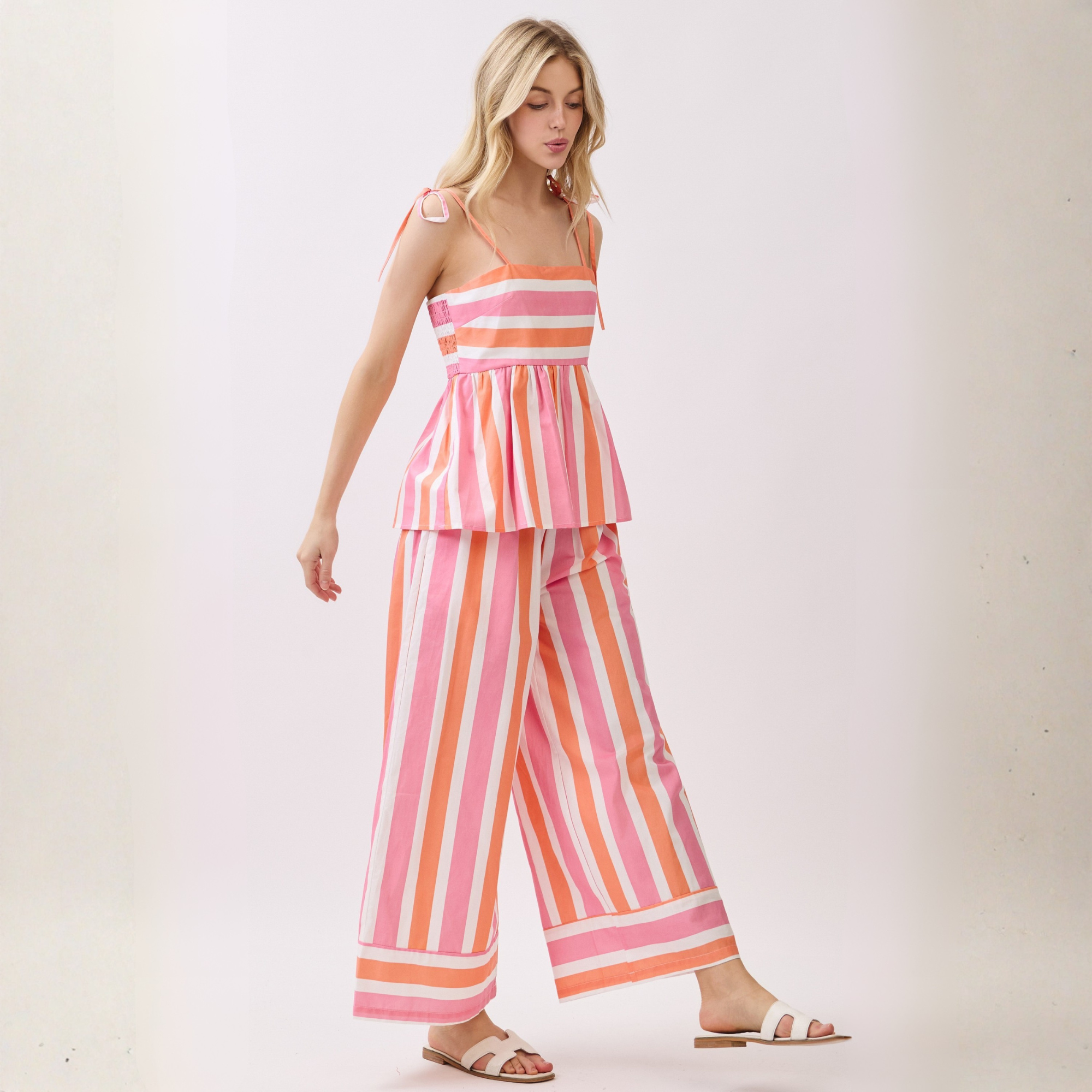 Orange and Pink Striped Pant Set