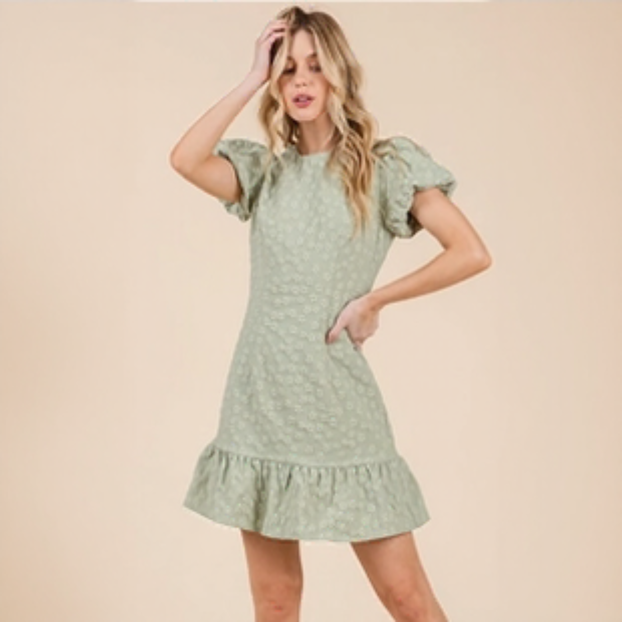 Sage Jacquard Mini Dress
