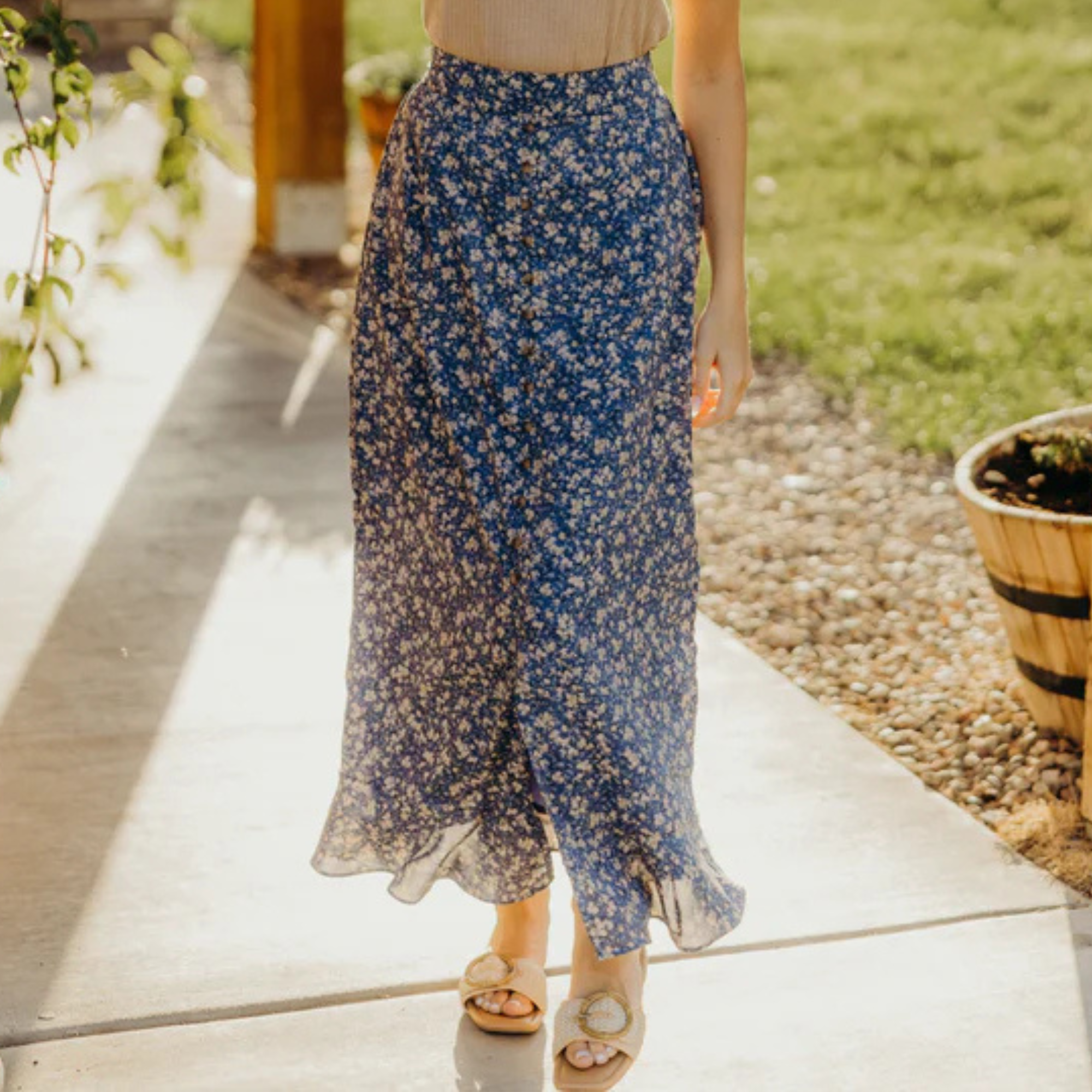 Blue Whimsy Floral Maxi Skirt
