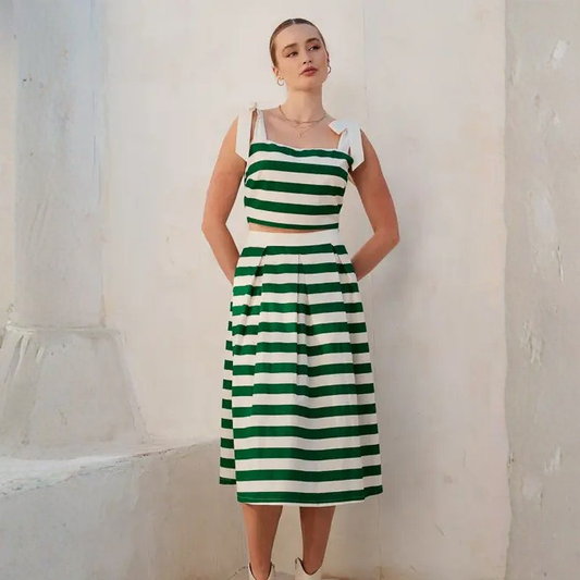 Green Stripe Skirt Set