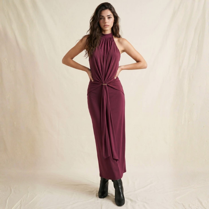Wine Draped Maxi Dress