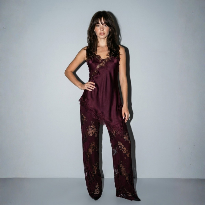 Lala Lace Cami and Pants Set in Burgundy