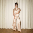 Load image into Gallery viewer, Satin Drape Neck Tunic Set
