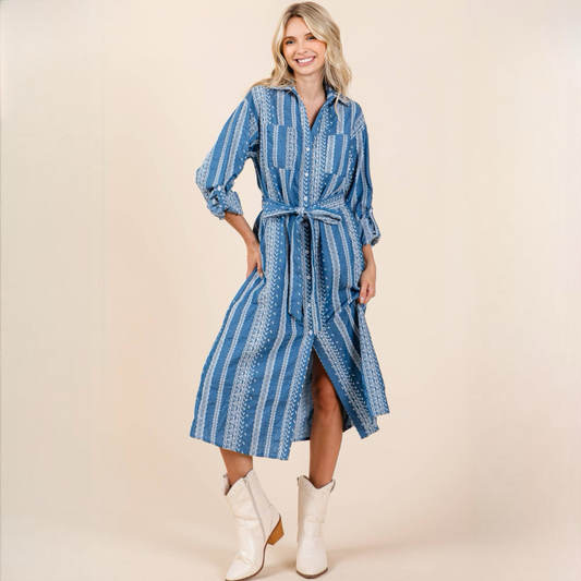 Embroidered Midi Shirt Dress