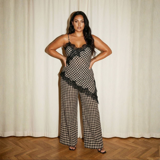 Lala Lace Trim Set in Black Gingham