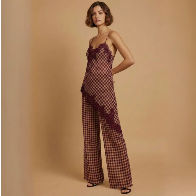 Lala Lace Trim Set in Mauve Gingham