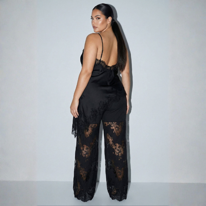 Lala Lace Cami and Pants Set in Black