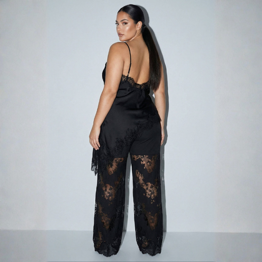 Lala Lace Cami and Pants Set in Black
