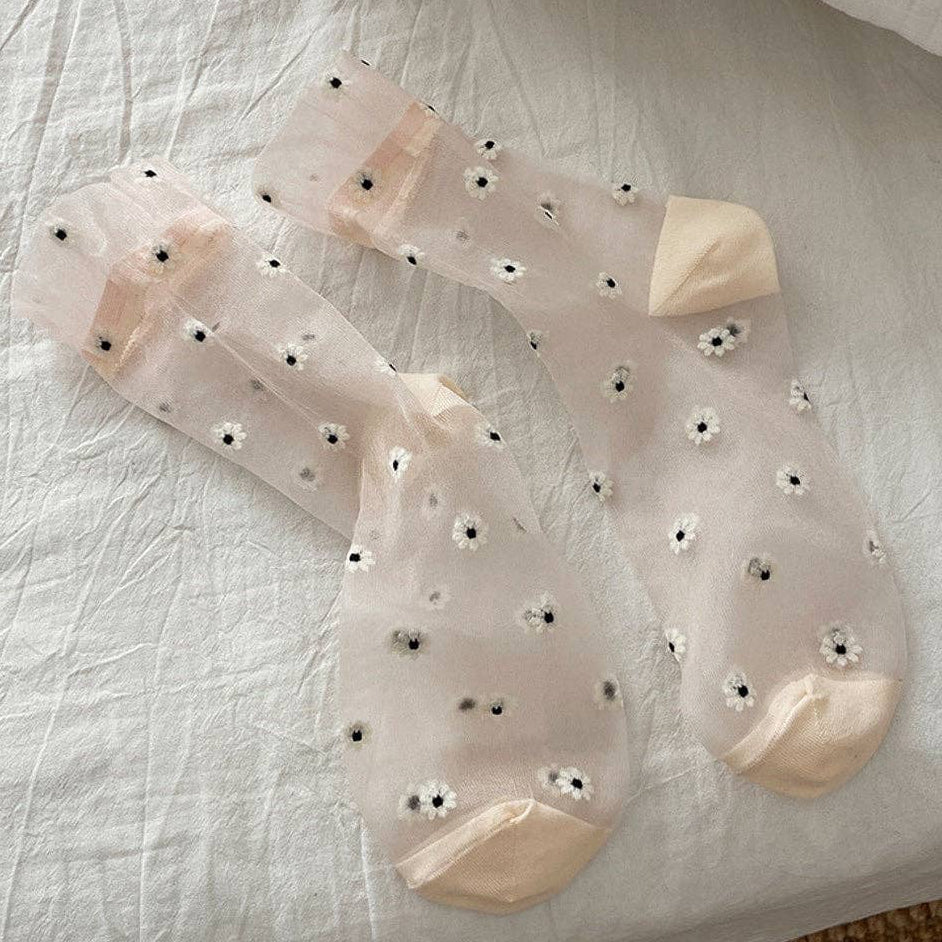 Floral Pattern Sheer Crew Socks