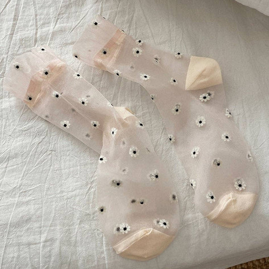 Floral Pattern Sheer Crew Socks