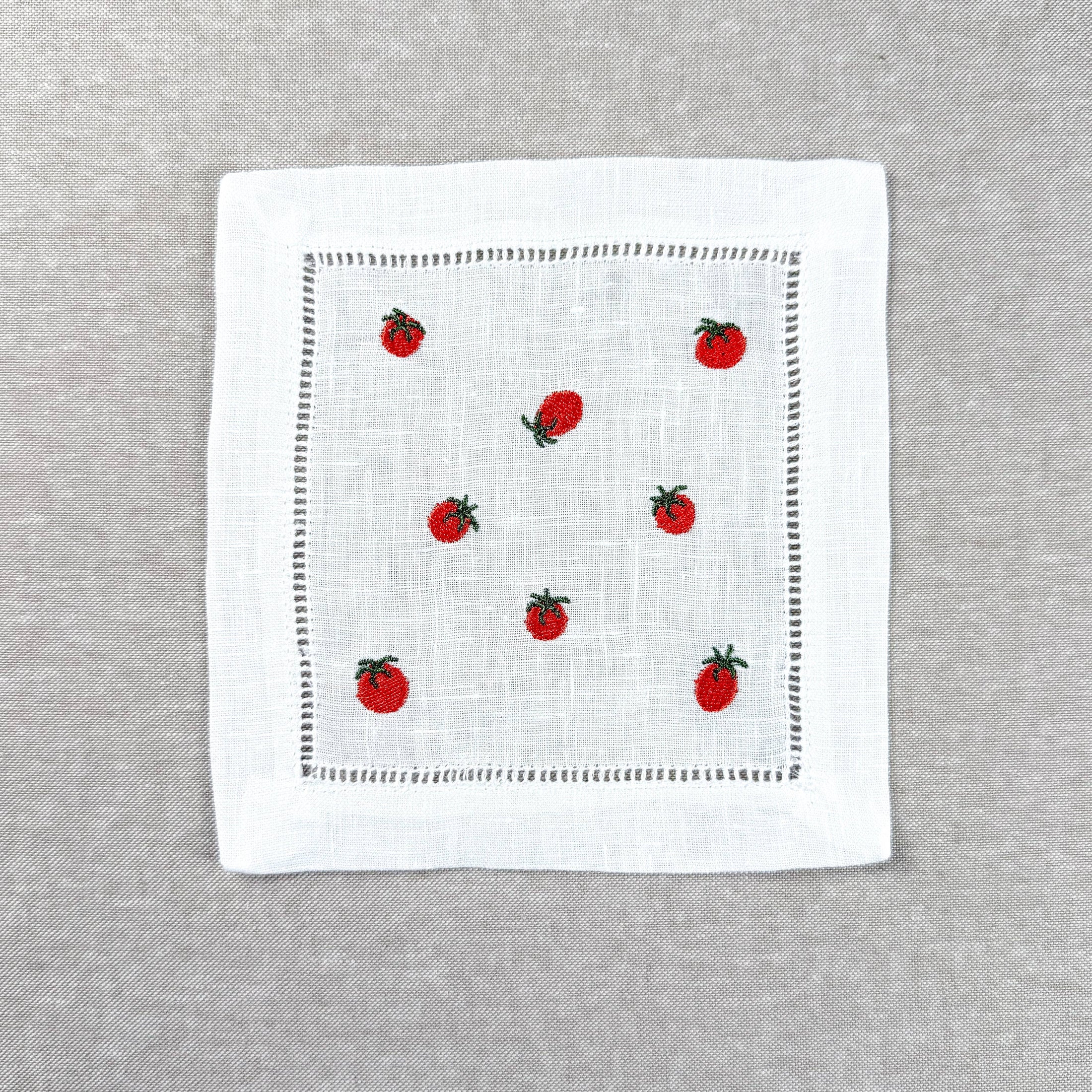 Tomato Embroidered Cocktail Napkin Set