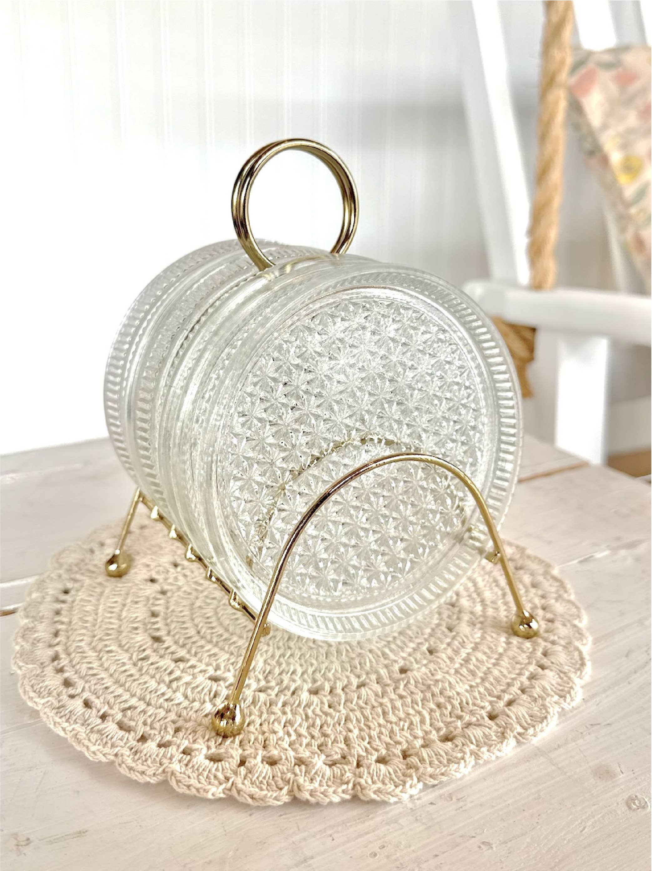 Glass Coasters Metal Caddy Set