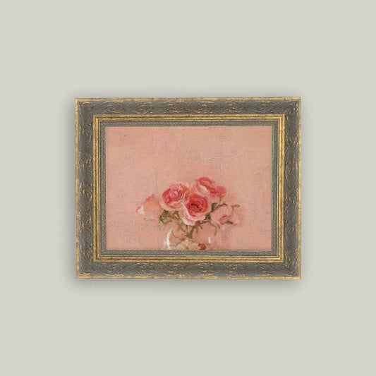 Pink Roses Framed Antique Art