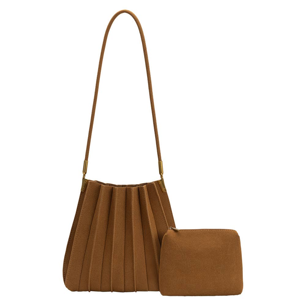 Carrie Camel Vegan Suede Shoulder Bag