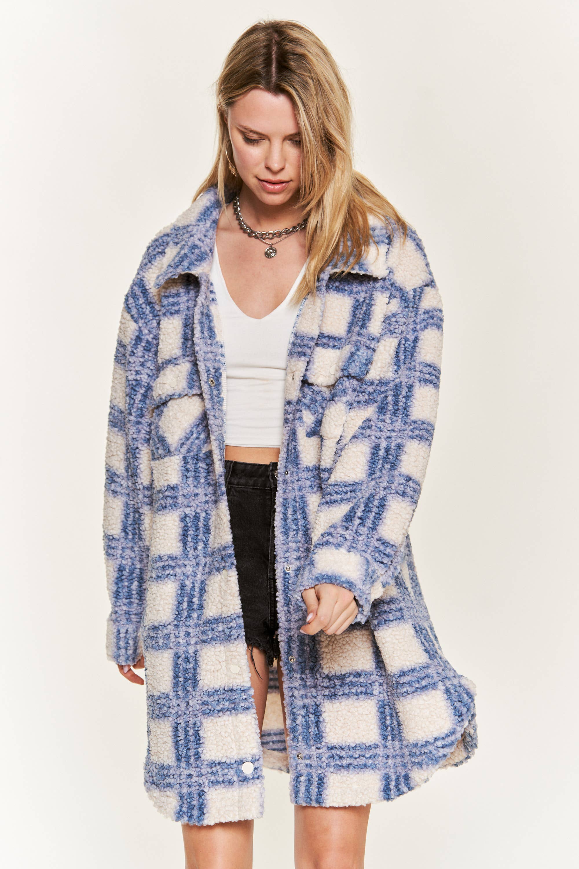 Blue Plaid Teddy Jacket