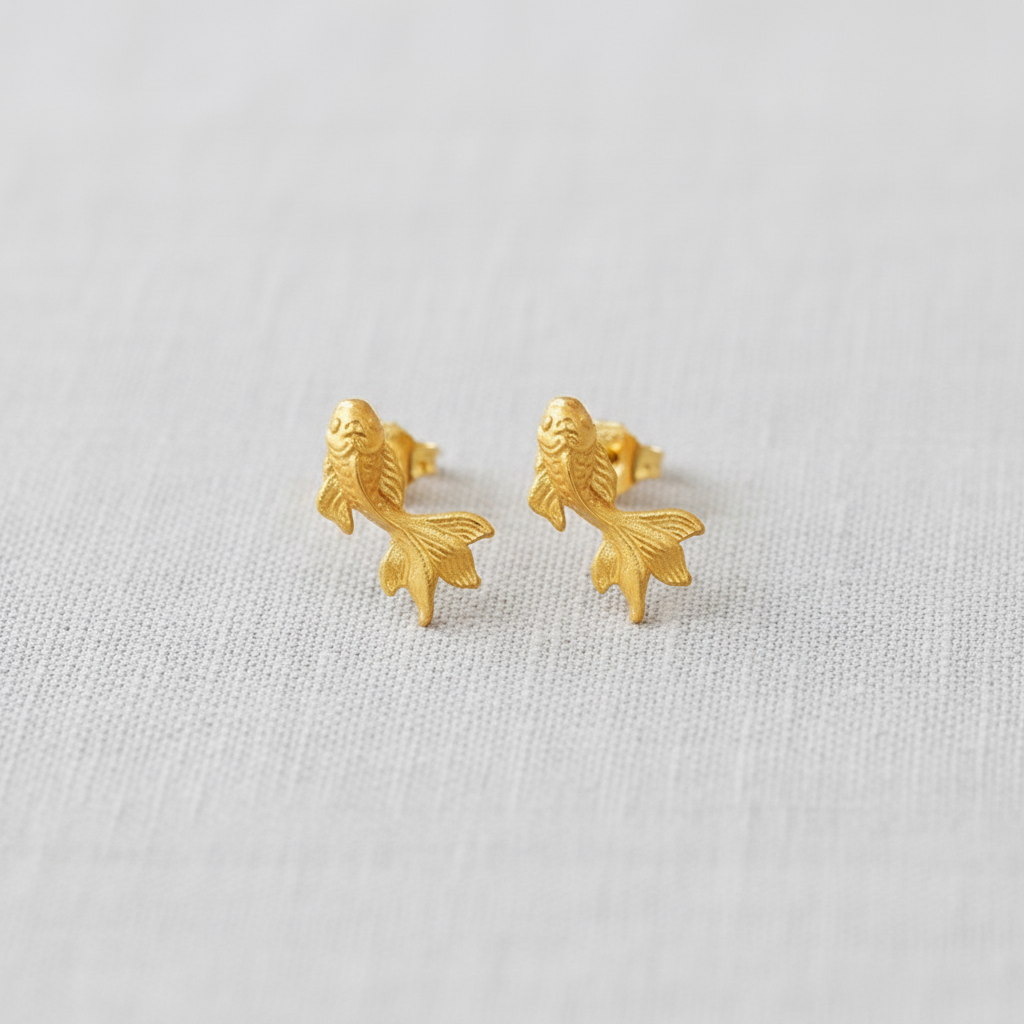 Charming Goldfish Silver Stud Earrings