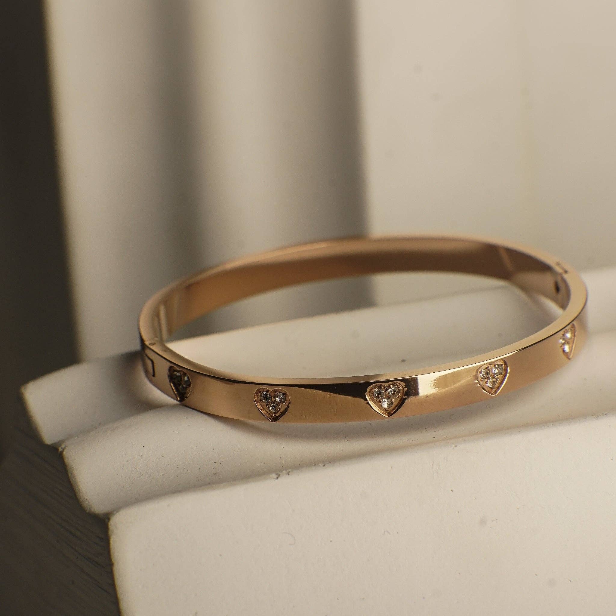 Saffi Heart Rose Gold Bangle Bracelet