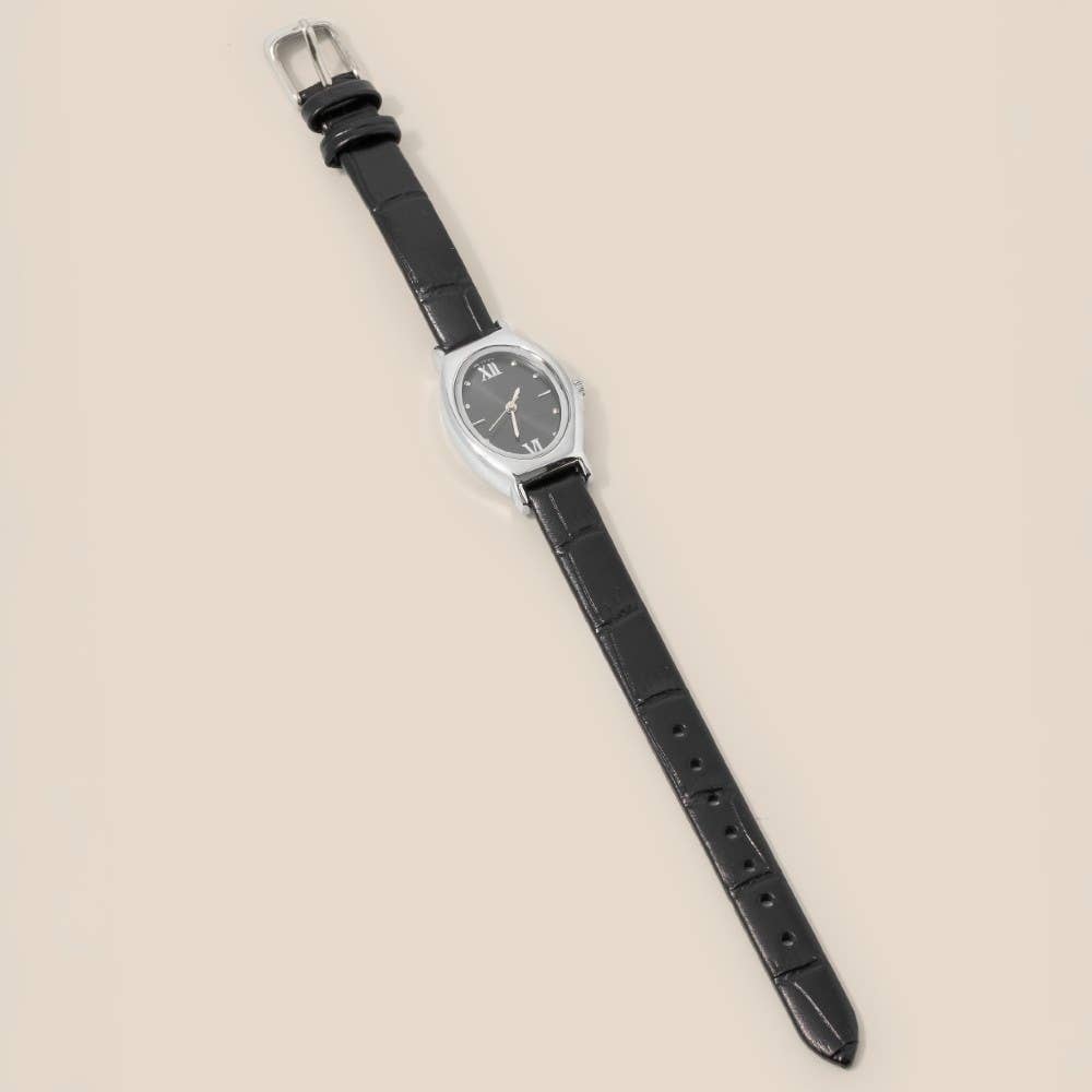 Leather Strap Oval Watch