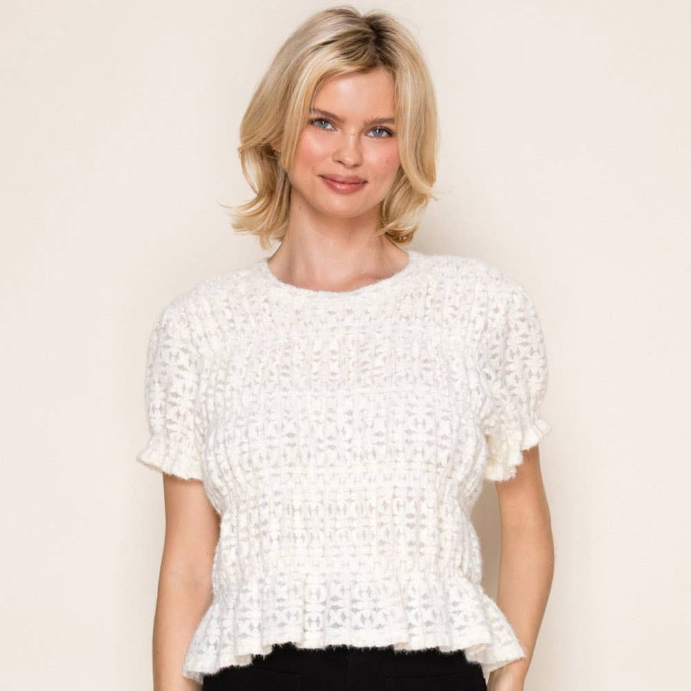 Cream Ruched Lace Top