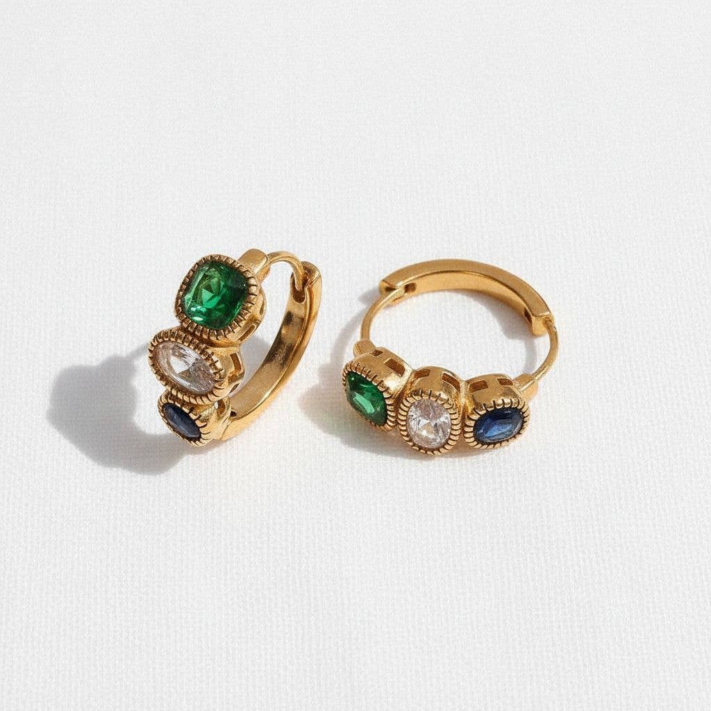 Vintage Gemstone Hoop Earrings - Gold