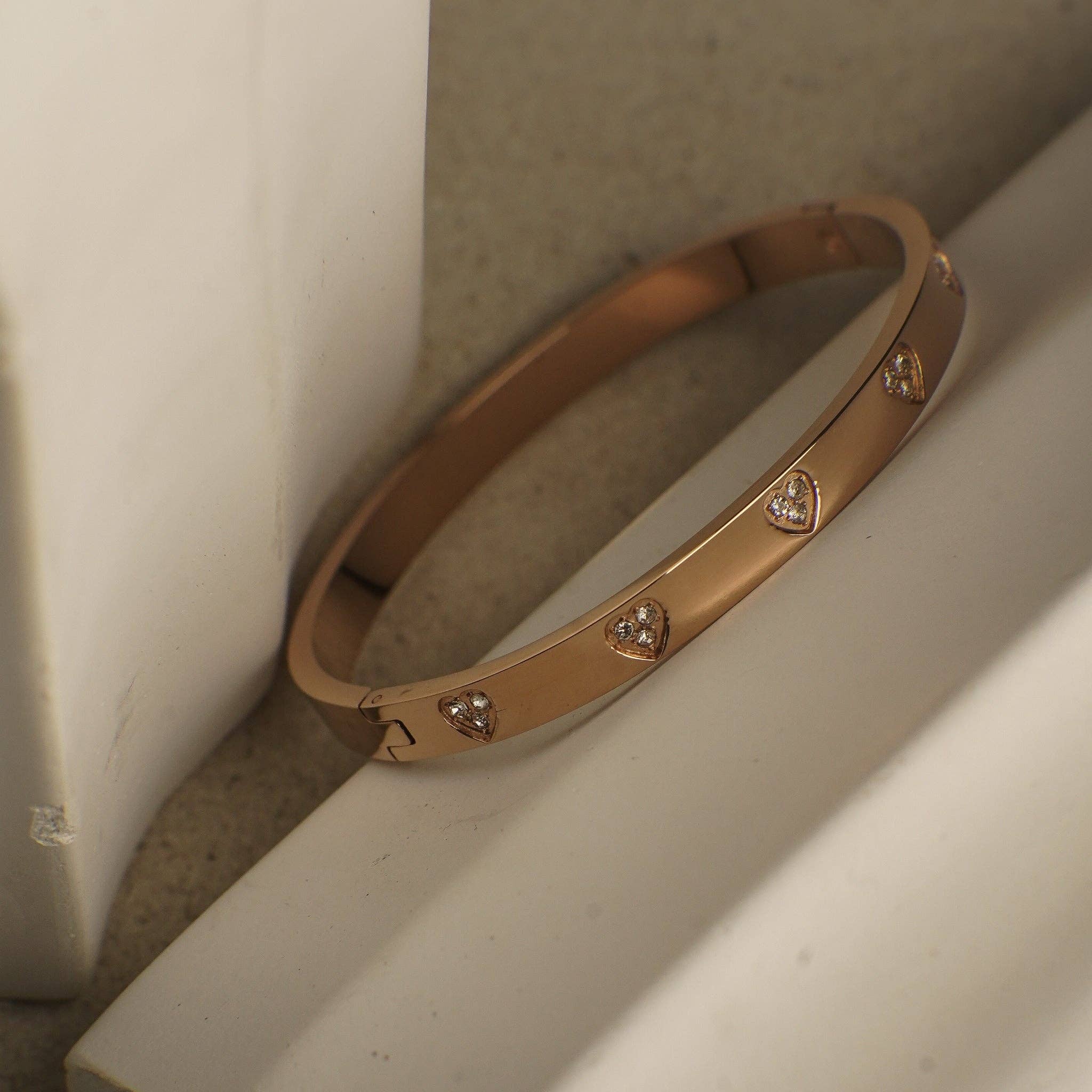 Saffi Heart Rose Gold Bangle Bracelet
