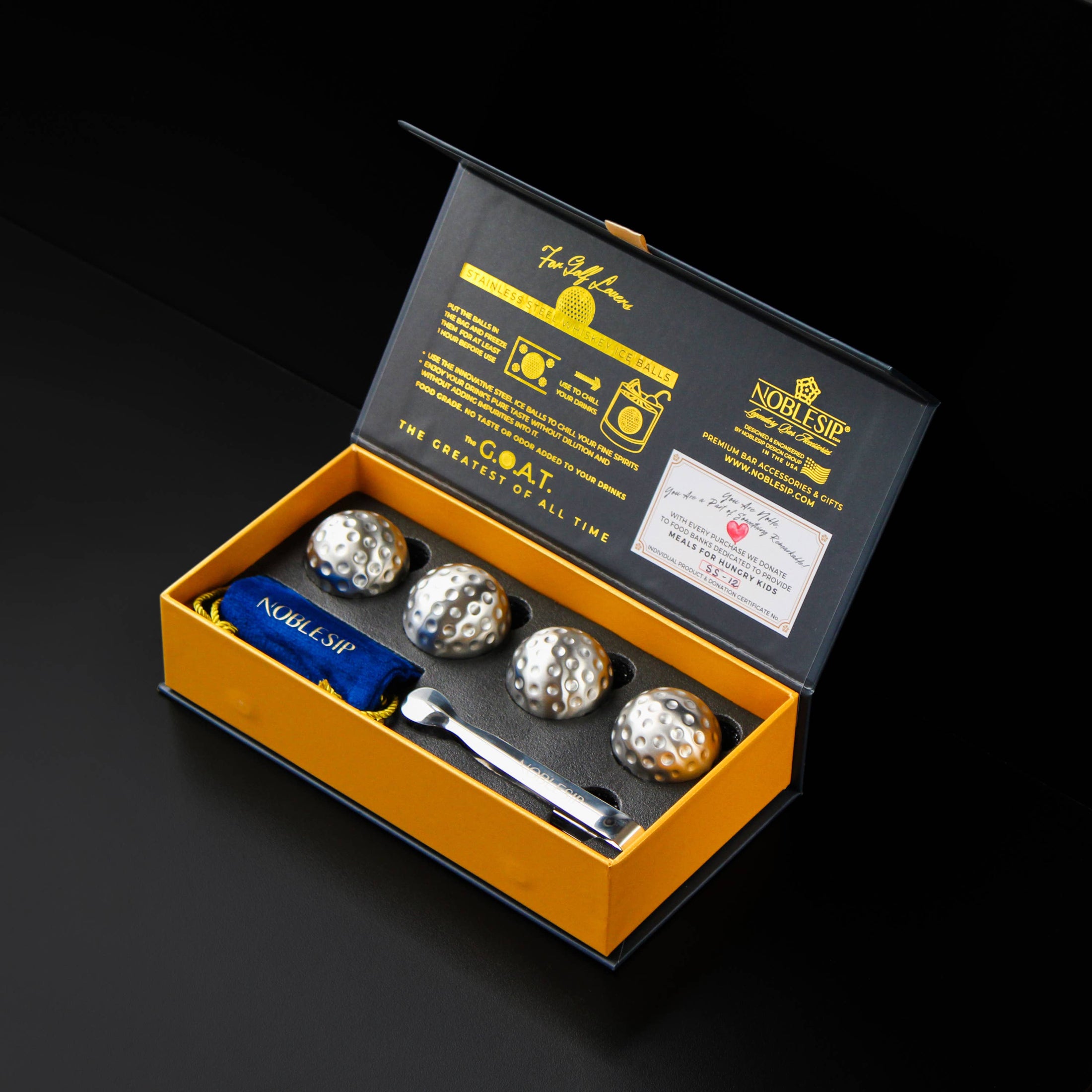 Whiskey GOLF Steel Ice Balls - New NOBLESIP Premium Gift Box