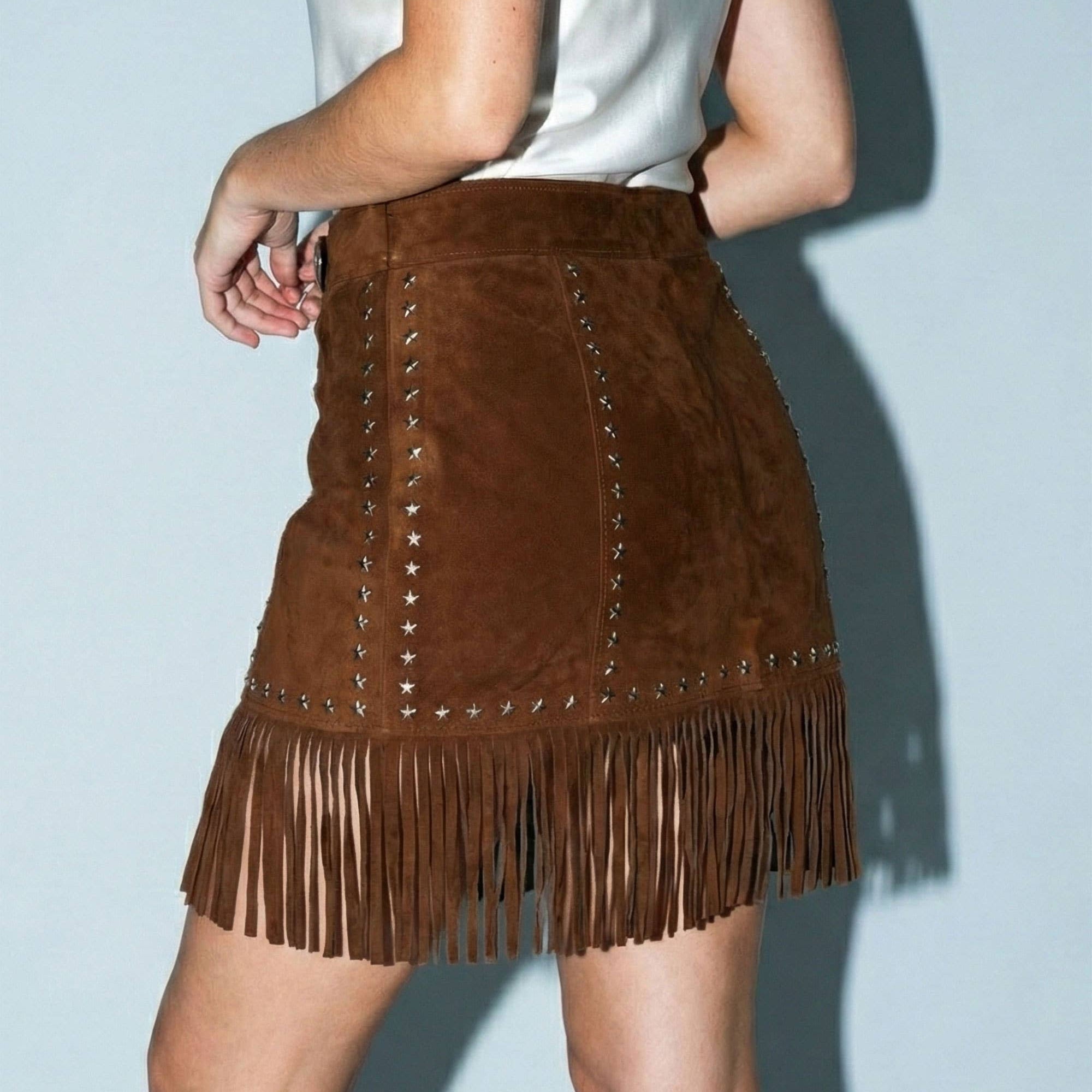 Suede Star Fringe Mini Skirt