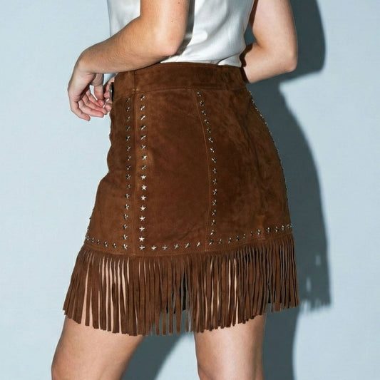 Suede Star Fringe Mini Skirt
