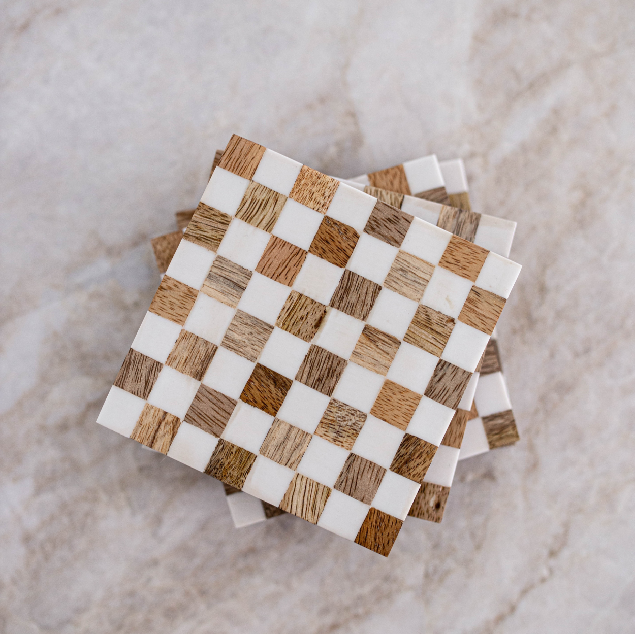 Checkered Wood & Resin Coasters (set of 4)