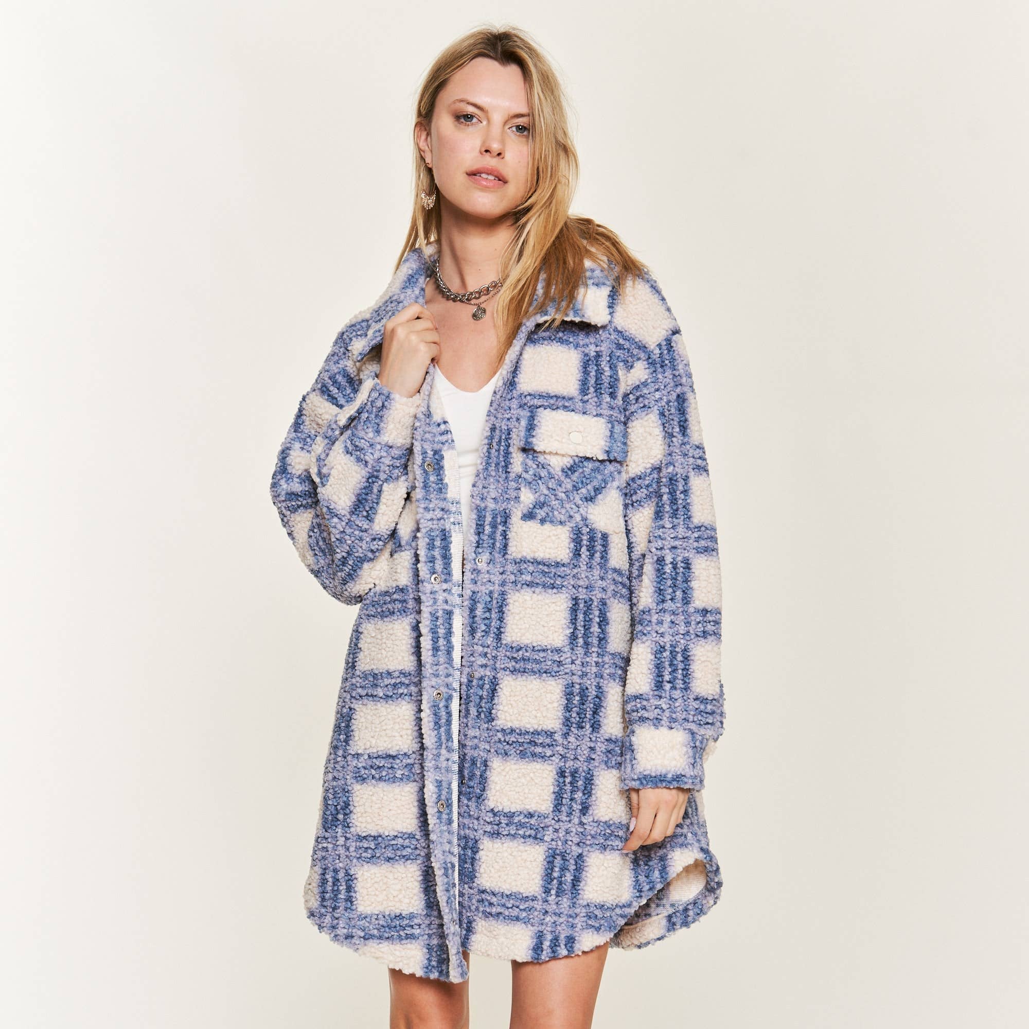 Blue Plaid Teddy Jacket