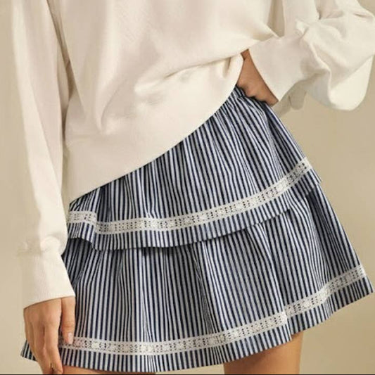 Navy Striped Tiered Mini Skirt