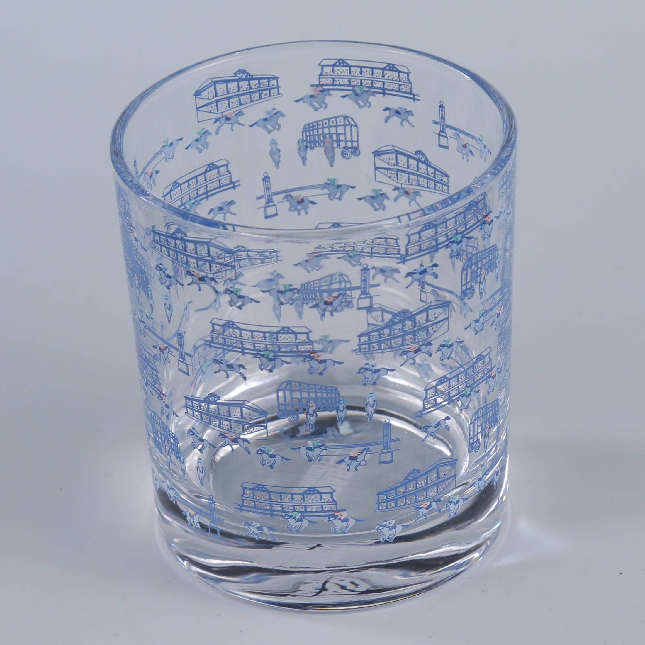 Blue Horse Racing Icons Rocks Glass