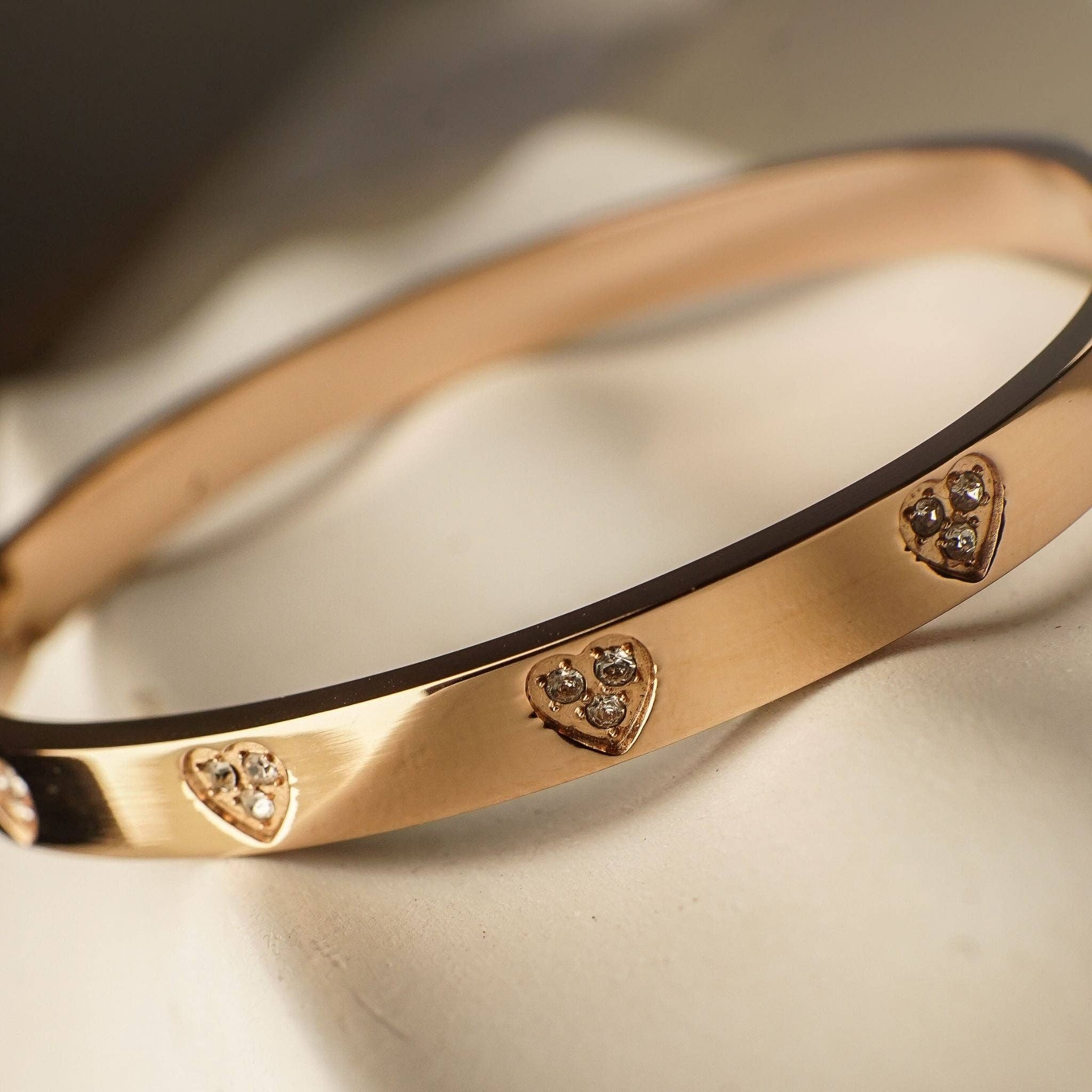 Saffi Heart Rose Gold Bangle Bracelet