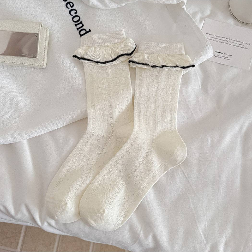 White Ruffle Crew Socks
