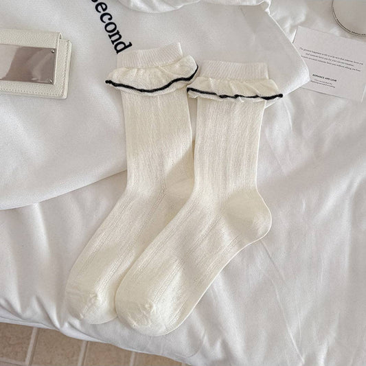 White Ruffle Crew Socks