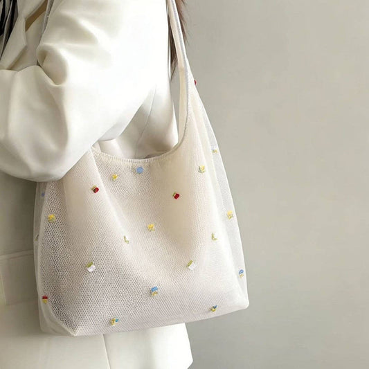Embroidered Mesh Shoulder Bag