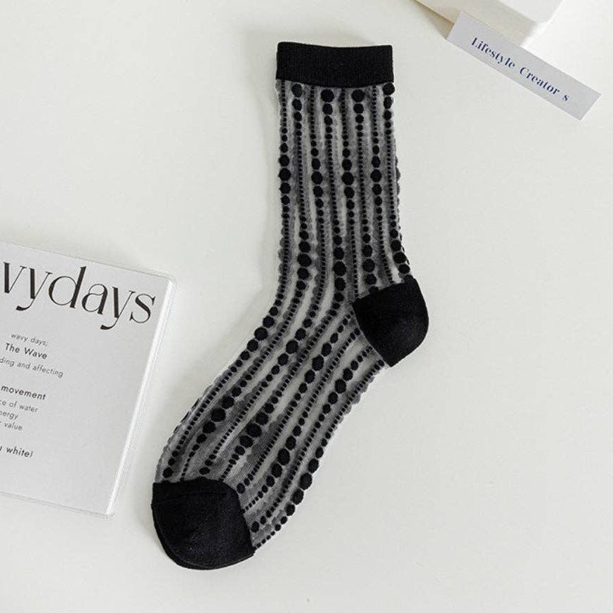 Dot Striped Mesh Socks in Black